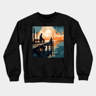 Father & Son Fishing On A Jetty Crewneck Sweatshirt